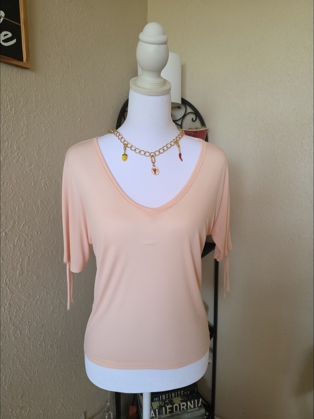 All Saints Peach V-Neck Short Sleeve Tee